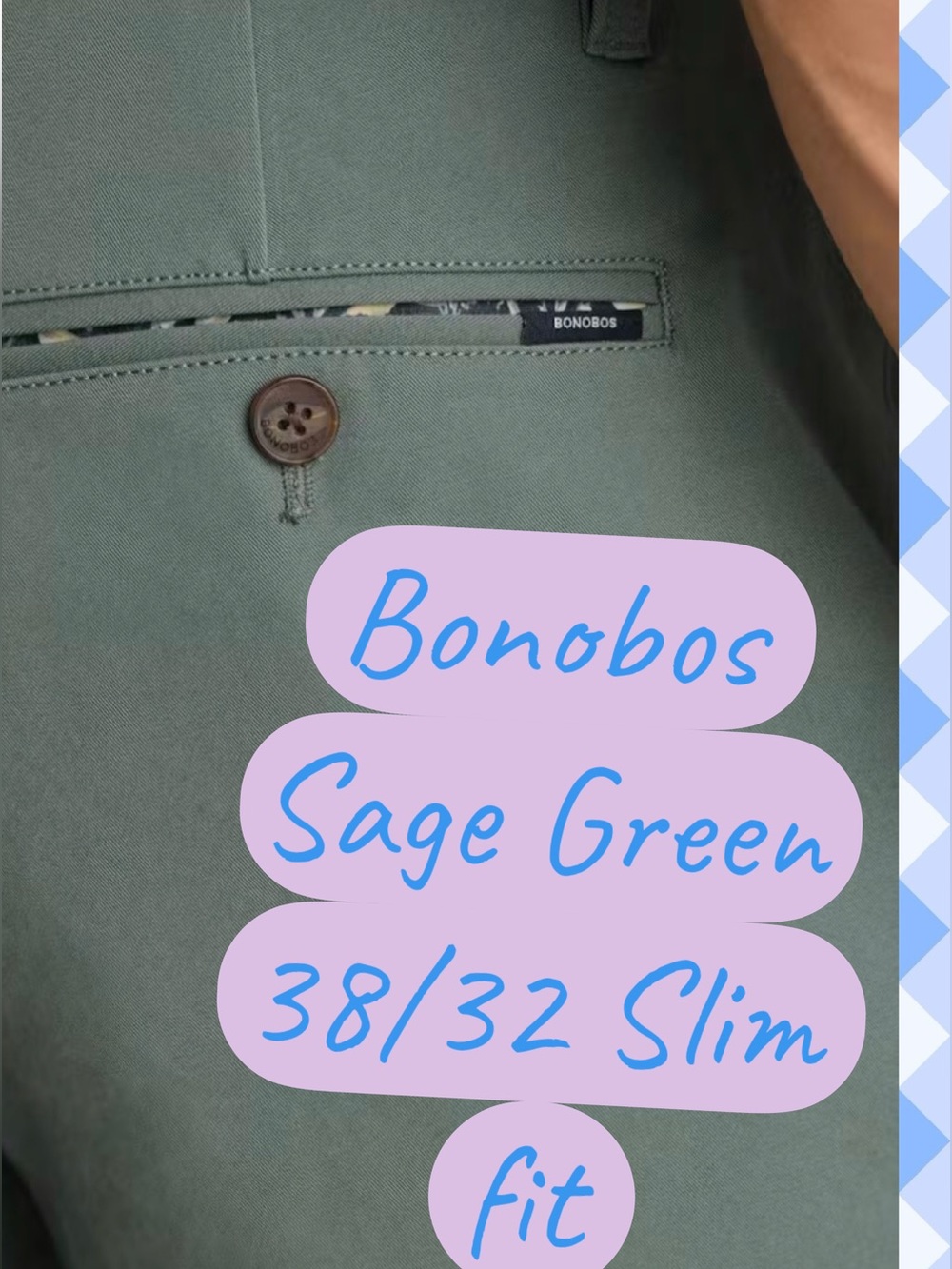 Bonobos Sage Green Slim Fit Pants 38